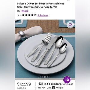 Mikasa Oliver Flatware Set for 12 Silver Textured Flatware Set 61 Pieces EUC